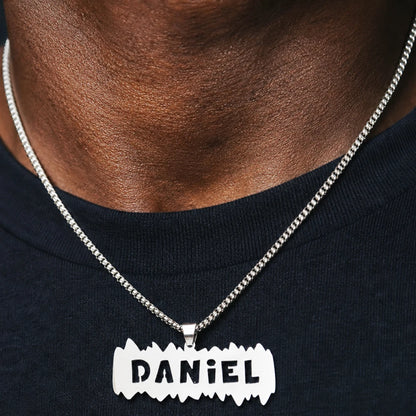 Personalised Stainless Steel Nameplate Necklace | Hip-Hop Jewellery for Boys | Birthday Gift!