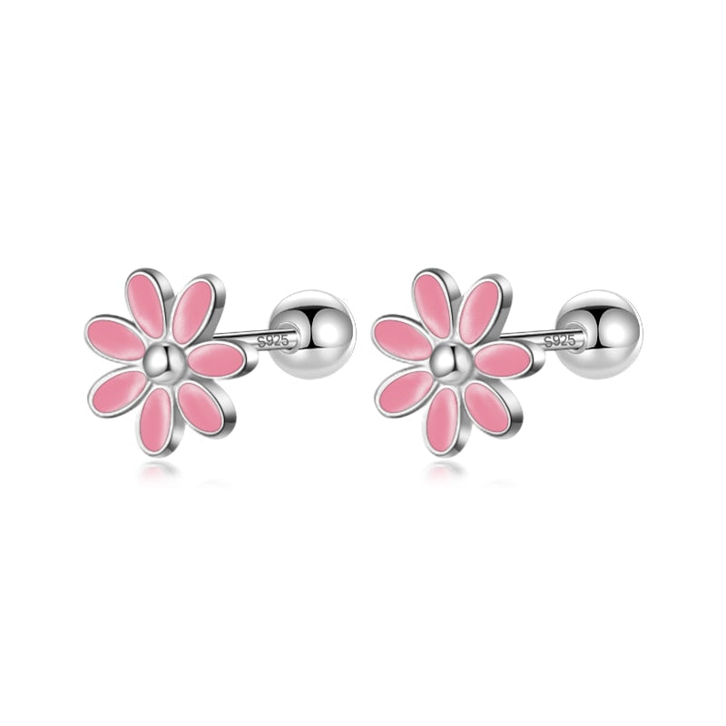 Blooms of Elegance: Real 925 Sterling Silver Sweet Glaze Flower Screw Stud Earrings - Fine Jewelry for Girls, Teens, and Women! - Kids Jewellery Shop