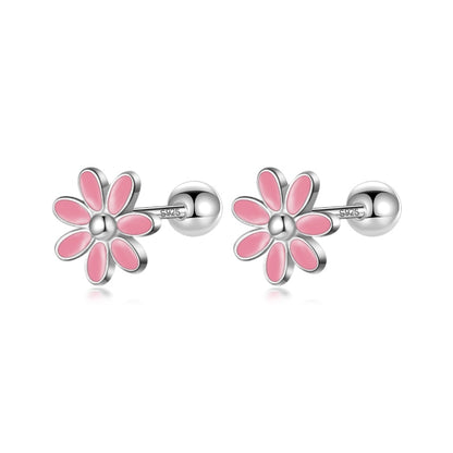 Blooms of Elegance: Real 925 Sterling Silver Sweet Glaze Flower Screw Stud Earrings - Fine Jewelry for Girls, Teens, and Women! - Kids Jewellery Shop