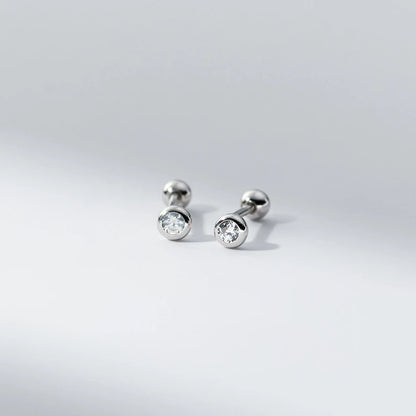 925 Sterling Silver Minimalist Round Zircon Screw-Back Bead Earrings – Elegant Studs for Girls & Women | Versatile Jewellery Gift