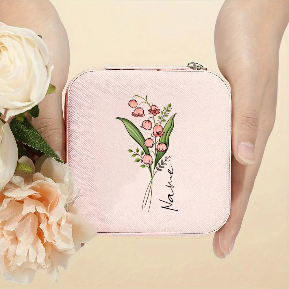 Personalised Birth Flower Jewellery Box with Name | Travel Jewellery Organiser | Birthday Gift for Girls & Women!