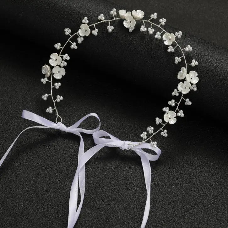 Girls Crystal Baptism Headband – Pearl Beaded Flower Confirmation Hair Band, Elegant Flower Girl Headpiece & Special Occasion Hair Jewellery
