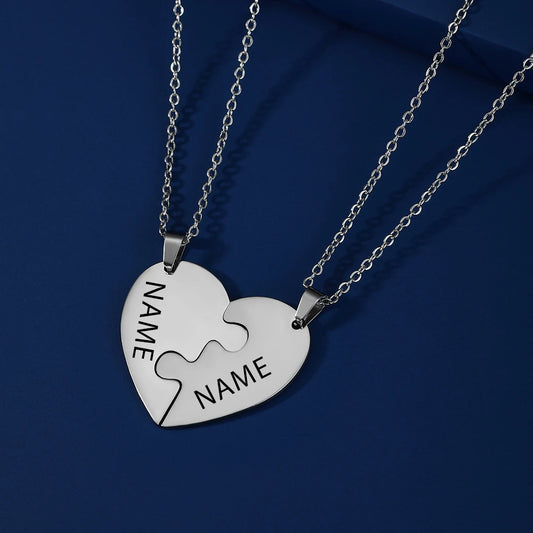 Personalized Heart Puzzle Necklace: Engraved Names Split Heart Pendant! - Kids Jewellery Shop