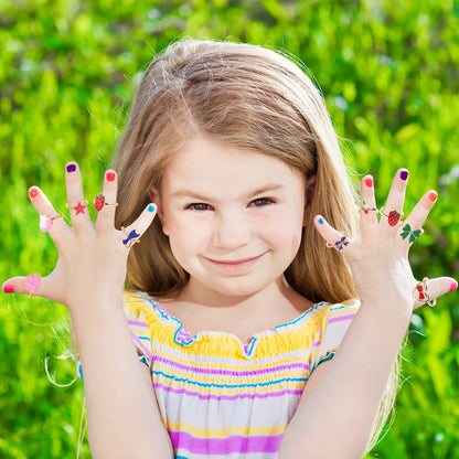 12/36 Pcs Adjustable Alloy Baby Girl Rings with Heart Shaped Box Cartoon Mix Finger Jewellery Rings Kid Girls Toys Random Color