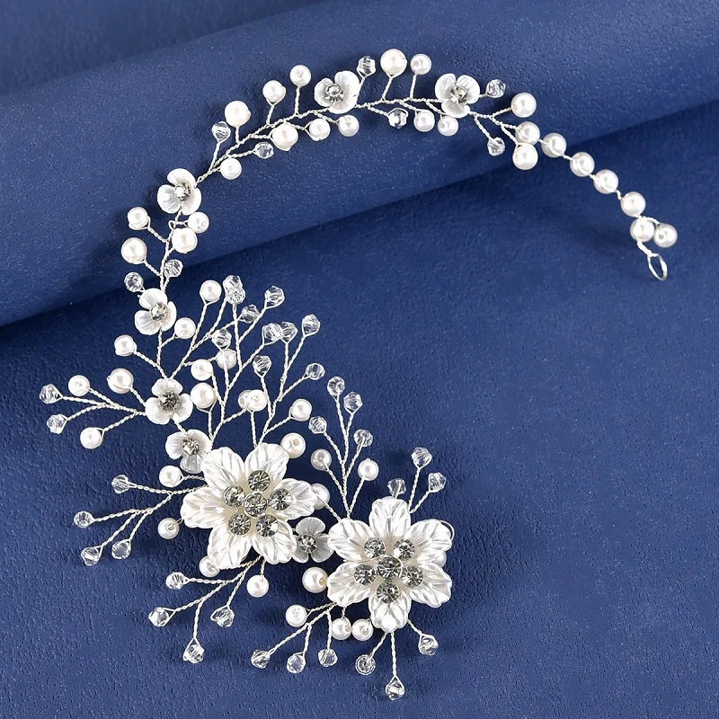 Girls Crystal Baptism Headband – Pearl Beaded Flower Confirmation Hair Band, Elegant Flower Girl Headpiece & Special Occasion Hair Jewellery