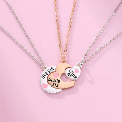 3-Piece Split Heart Sister Necklace Set – Big Sis, Middle Sis & Little Sis Pendant Necklaces | BFF Friendship Jewellery Gift!