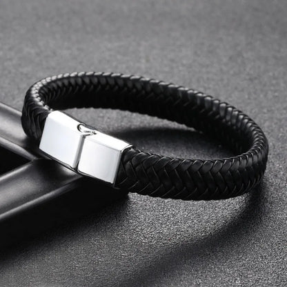 🧲 New Genuine Leather Bracelet for Boys – Handmade Woven Wrap Bracelet with Magnetic Clasp | Stylish Youth Jewelry & Accessories