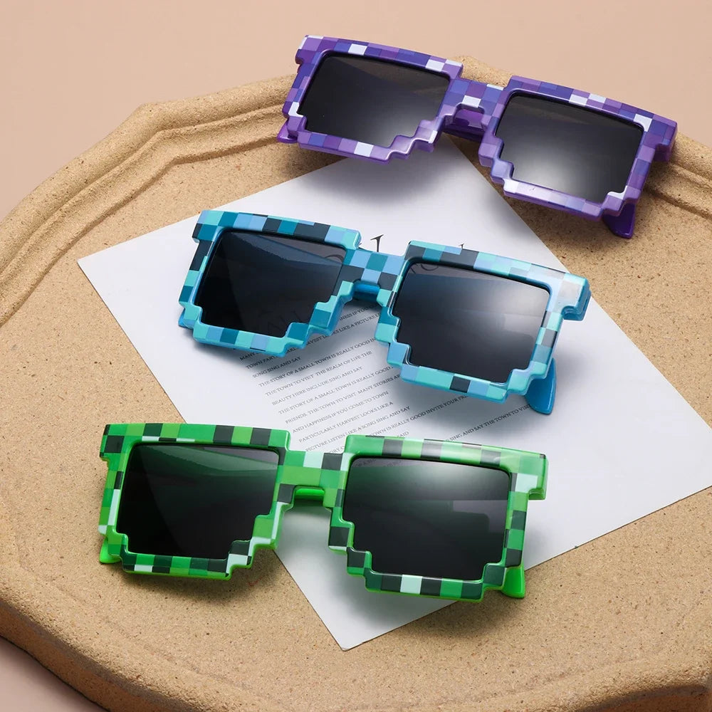 Kids Funny Pixel Sunglasses – Square Mosaic Cosplay Action Game Toy Glasses for Children!