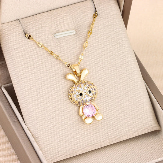 Sparkling 18k Gold Plated CZ Studded Rabbit Pendant Necklace - A Glamorous Delight for Girls, Teens, and Women! - Kids Jewellery Shop