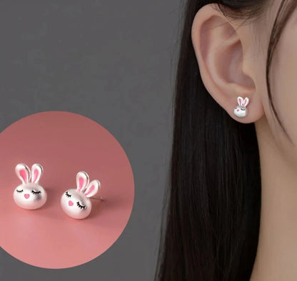 Adorable Pink Rabbit Earrings: Sweet Fashion Statement in 925 Tibetan Silver! - Kids Jewellery Shop