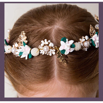 Crystal Pearl Flower Garland Headband for Girls – Elegant Communion & Baptism Headpiece | Flower Girl and Special Occasion Hair Accessory