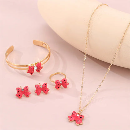 5-Piece Bow Jewellery Set for Girls | Necklace, Bracelet, Ring & Earrings | Cute Minimalist Kids Jewellery Gift!