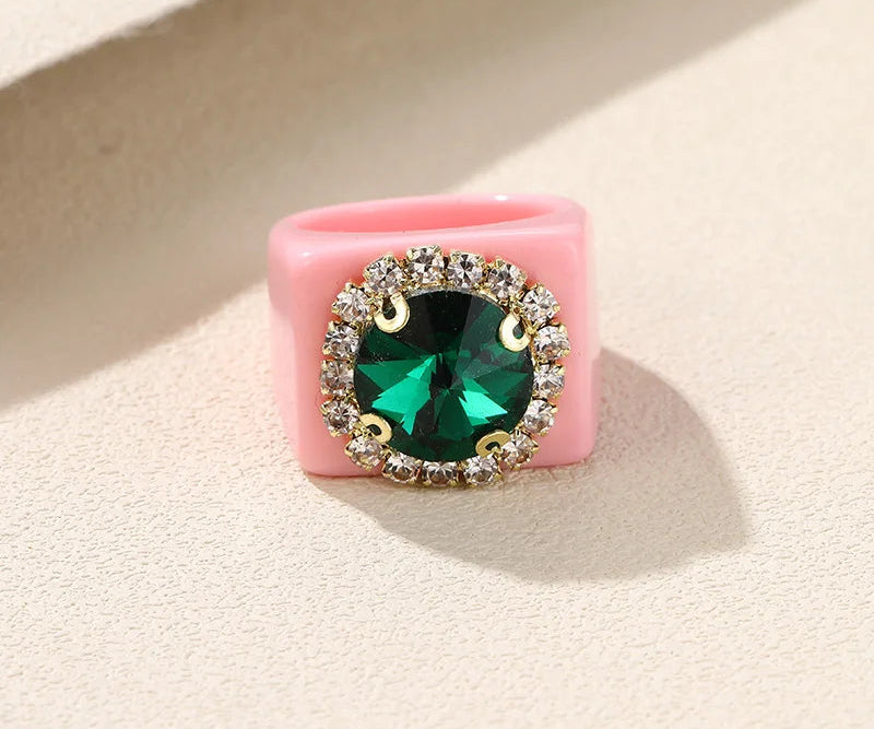 Trendy Big Rhinestone Acrylic Rings for Girls – Handmade Geometric Square Punk Finger Rings | Party Jewellery for Teens & Women!