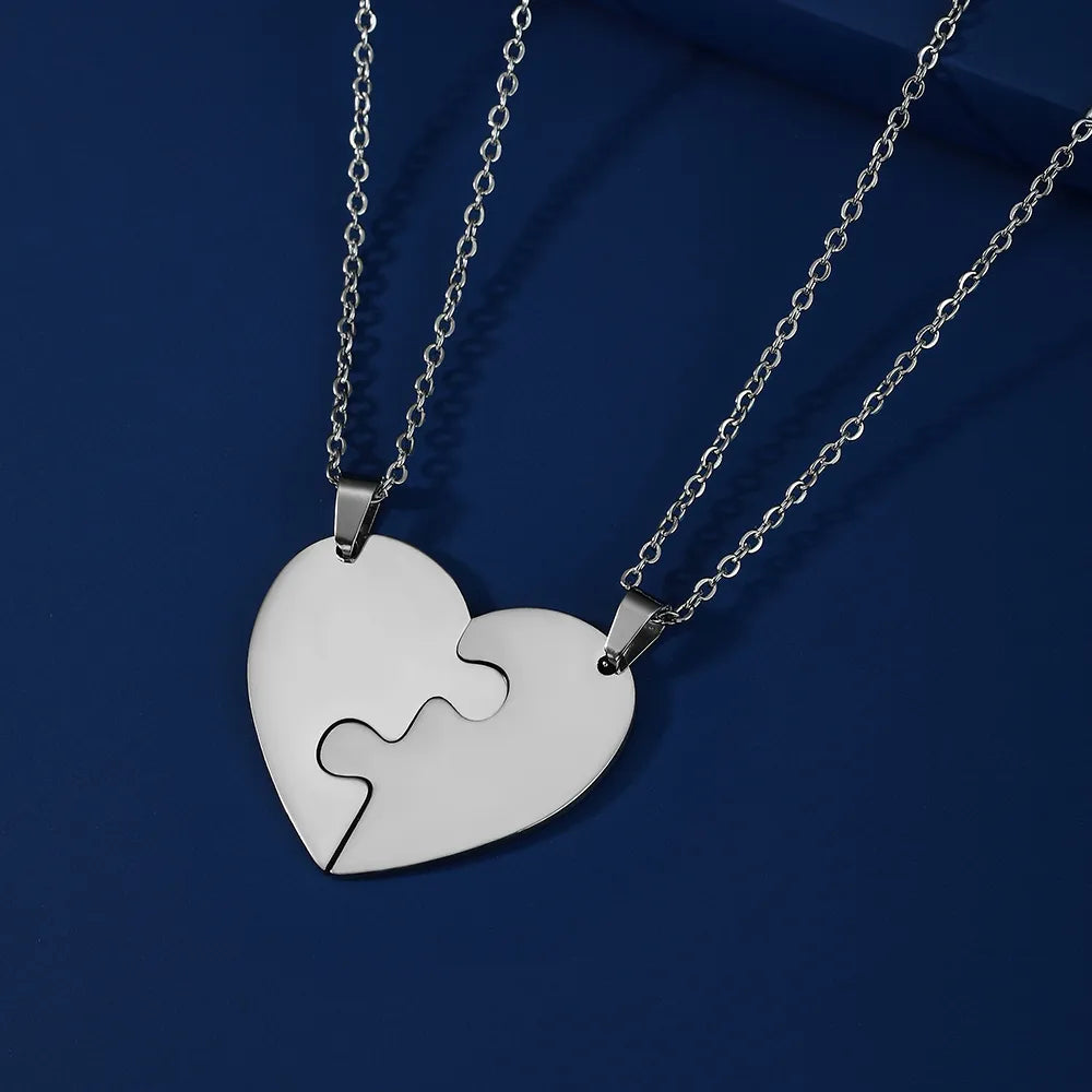Personalized Heart Puzzle Necklace: Engraved Names Split Heart Pendant! - Kids Jewellery Shop
