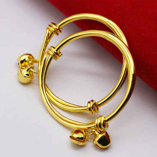 2 Pcs Smooth Bell Charm Baby Bracelet – Boys & Girls Kids Jewellery, Infant Baptism Gift, First Birthday Present