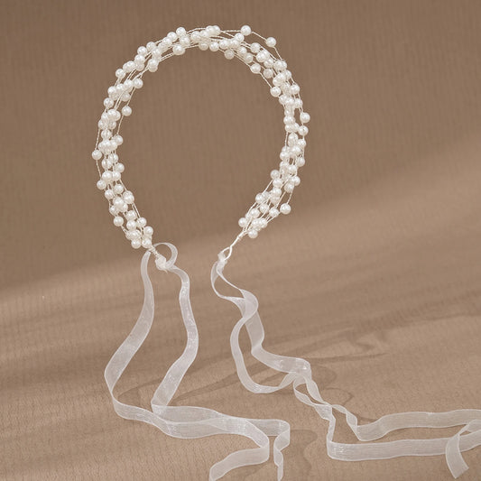 👑 Elegant Pearl & Ribbon Hairband – Imitation Pearl Braid Accessory for Baptism, Confirmation, Flower Girls | Premium Braided Headband for Girls 💒