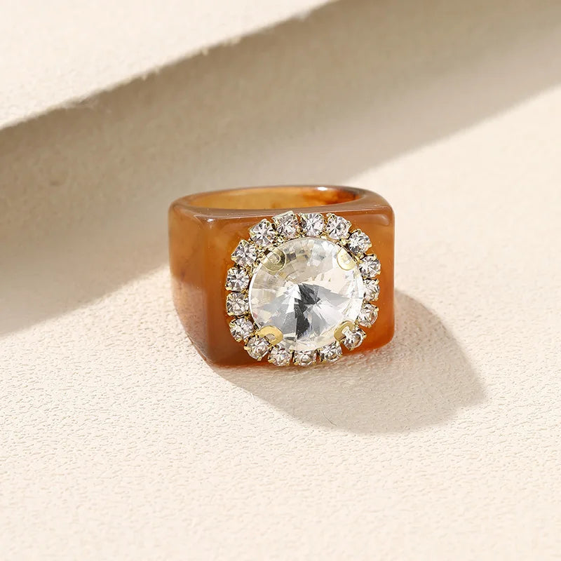 Trendy Big Rhinestone Acrylic Rings for Girls – Handmade Geometric Square Punk Finger Rings | Party Jewellery for Teens & Women!