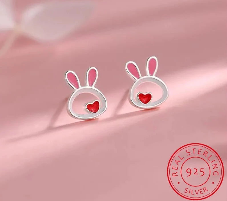 Timeless Whimsy: 925 Sterling Silver Rabbit Earrings and Pendant Necklace Jewelry Set - A Perfect Gift for Girls, Teens, and Women!