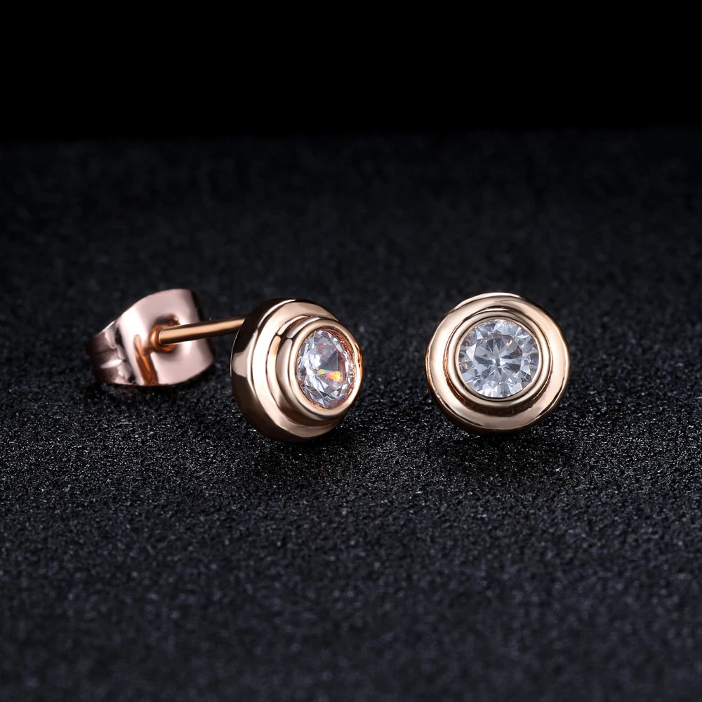 Timeless Elegance: Cubic Zirconia Stud Earrings in Rose Gold, Gold, and Silver - Fashionable Jewelry Gift for Her!
