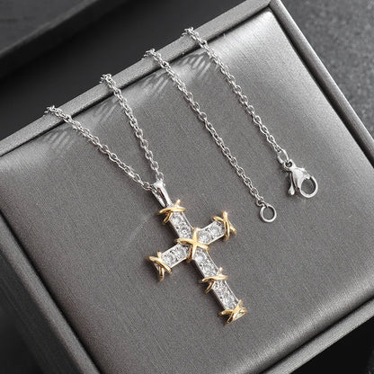 Exquisite Zircon Cross Pendant Necklace - Girls Fashion Temperament Jewelry Gift!