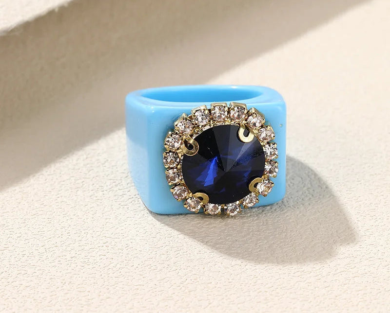 Trendy Big Rhinestone Acrylic Rings for Girls – Handmade Geometric Square Punk Finger Rings | Party Jewellery for Teens & Women!