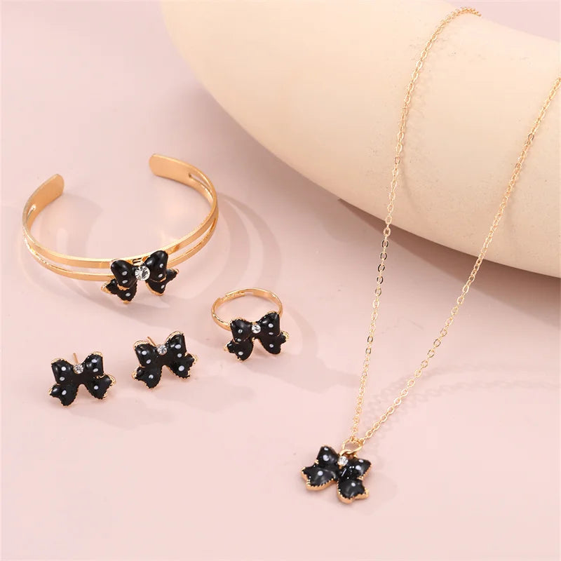 5-Piece Bow Jewellery Set for Girls | Necklace, Bracelet, Ring & Earrings | Cute Minimalist Kids Jewellery Gift!