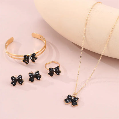 5-Piece Bow Jewellery Set for Girls | Necklace, Bracelet, Ring & Earrings | Cute Minimalist Kids Jewellery Gift!