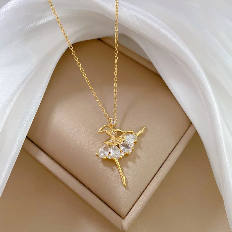 🩰 Fashionable Clear Zircon Ballet Dancer Pendant Necklace. Elegant Ballerina Jewellery | Sparkling CZ Pendant | Perfect Gift for Girls & Teens!