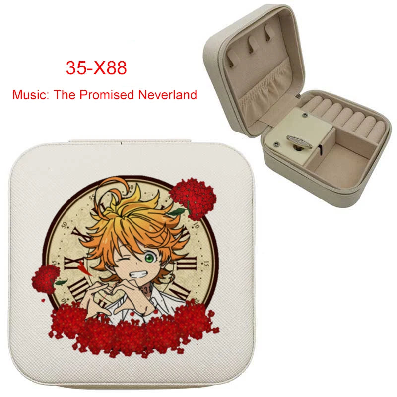 Anime Musical Jewellery Box | The Promised Neverland Music Box | White Leather Travel Jewellery Case | Cute Gift!