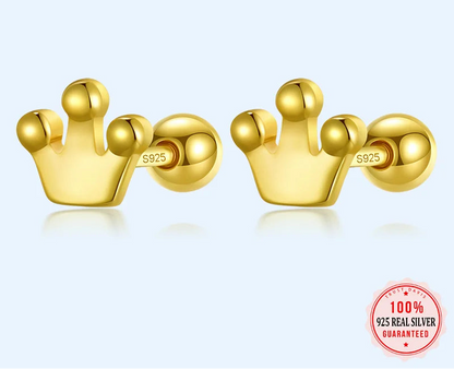 925 Sterling Silver Crown Stud Earrings 👑 | Screw Back Hypoallergenic Fine Jewelry for Girls & Women – Royal Style, Everyday Comfort!