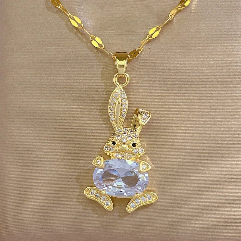 Elegant Charm: Luxury Zircon Rabbit Pendant Necklace - A Timeless Gift for Girls, Teens, and Women!