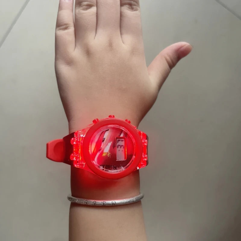 Lightning McQueen Luminous Electronic Kids Quartz Watch – LED Light Cartoon Wristwatch | Boys Sports Watch Gift!