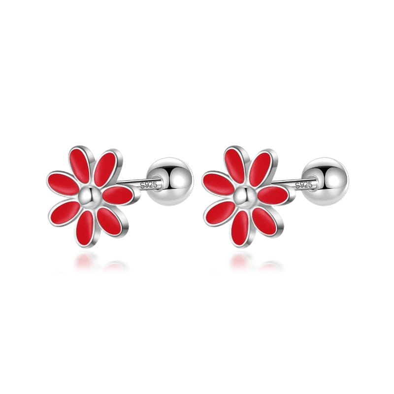 Blooms of Elegance: Real 925 Sterling Silver Sweet Glaze Flower Screw Stud Earrings - Fine Jewelry for Girls, Teens, and Women! - Kids Jewellery Shop