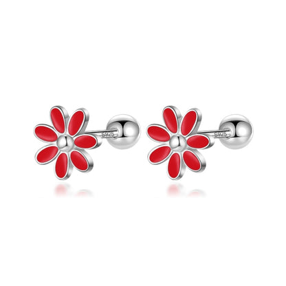 Blooms of Elegance: Real 925 Sterling Silver Sweet Glaze Flower Screw Stud Earrings - Fine Jewelry for Girls, Teens, and Women! - Kids Jewellery Shop