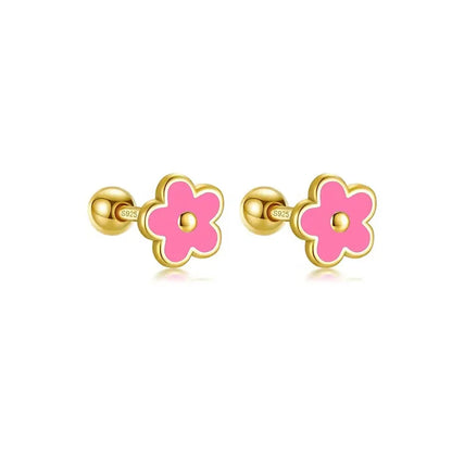 925 Sterling Silver Flower Screw Back Stud Earrings for Girls – Hypoallergenic Piercing Jewelry Gift | Simple & Elegant Kids Earrings 🌟