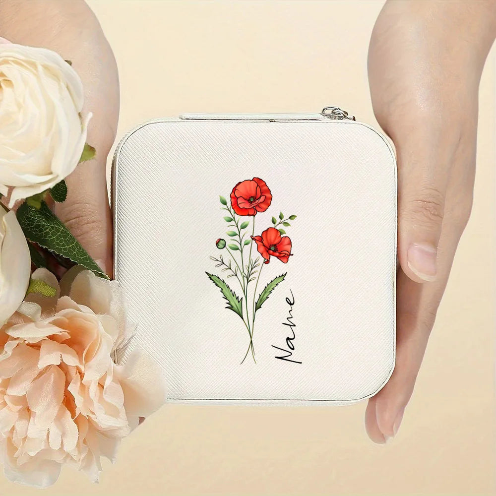 Personalised Birth Flower Jewellery Box with Name | Travel Jewellery Organiser | Birthday Gift for Girls & Women!