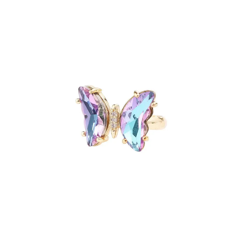 Crystal Butterfly Open Ring for Girls – Adjustable Fashion Finger Ring, Cute Sparkling Jewellery Accessory!