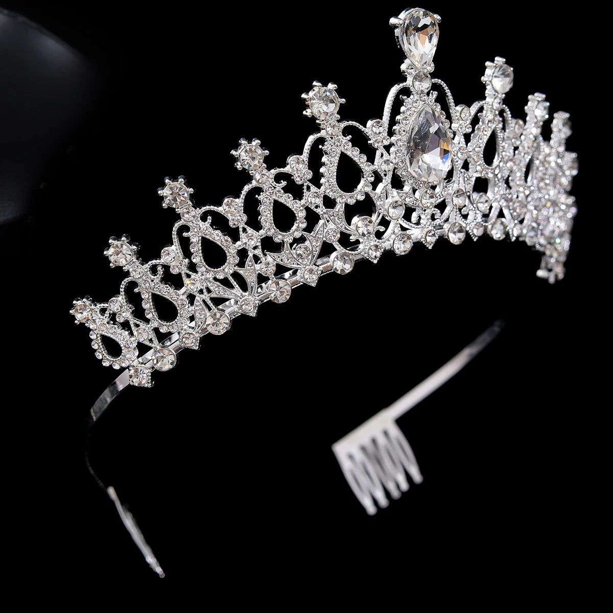 Silver Crystal Tiara with Combs for Girls & Teenagers – Sparkling Princess Crown Hair Accessory for Proms, Pageants, Birthdays & Weddings.
