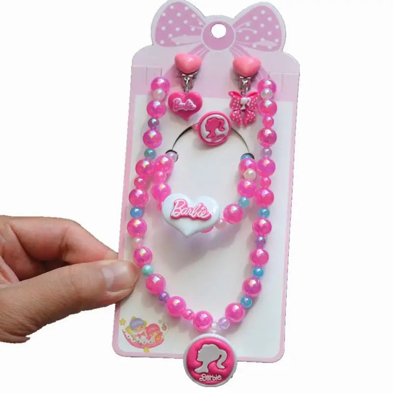 Enchanting Barbie Princess Jewelry Set: Clip Earrings, Necklace, and Bracelet for Girls!