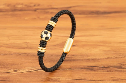 Score Big with Our Hand-Woven Leather Football Bracelet for Boys!