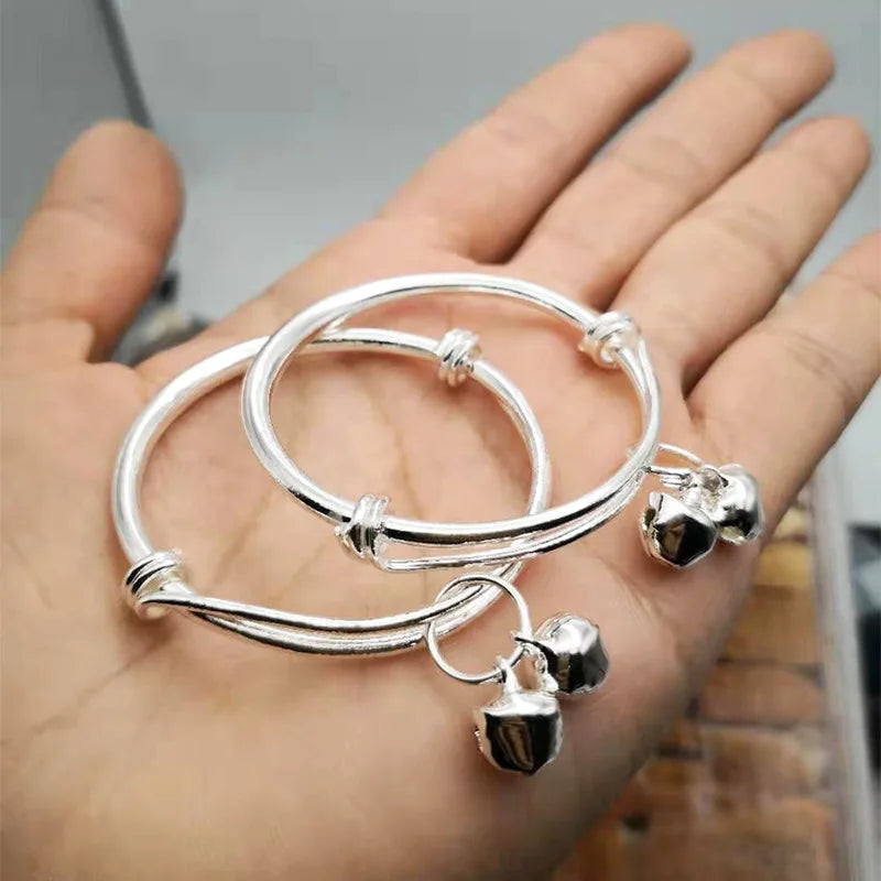 2 Pcs Smooth Bell Charm Baby Bracelet – Boys & Girls Kids Jewellery, Infant Baptism Gift, First Birthday Present