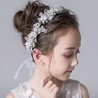 Blossom Elegance: Girls Floral Garland Pearl Wreath Headband!