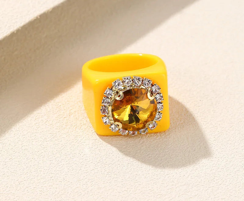 Trendy Big Rhinestone Acrylic Rings for Girls – Handmade Geometric Square Punk Finger Rings | Party Jewellery for Teens & Women!
