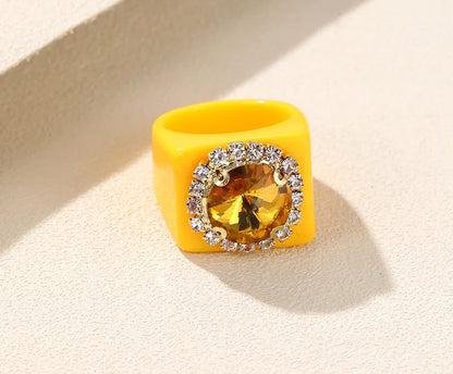 Trendy Big Rhinestone Acrylic Rings for Girls – Handmade Geometric Square Punk Finger Rings | Party Jewellery for Teens & Women!