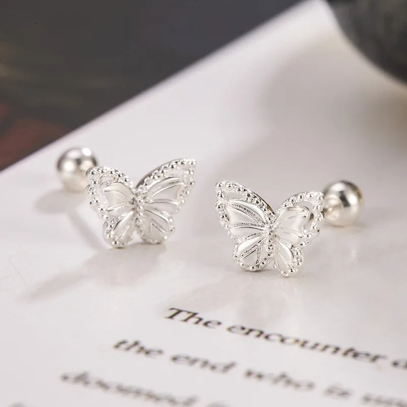 Real 925 Sterling Silver Butterfly Earrings 🦋 | Crystal Screw Studs – Elegant Gift for Girls & Women.