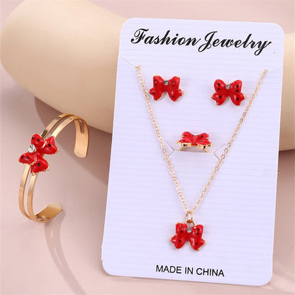 5-Piece Bow Jewellery Set for Girls | Necklace, Bracelet, Ring & Earrings | Cute Minimalist Kids Jewellery Gift!