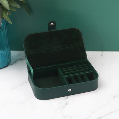 Travel in Style: Portable Button Leather Jewelry Storage Box!