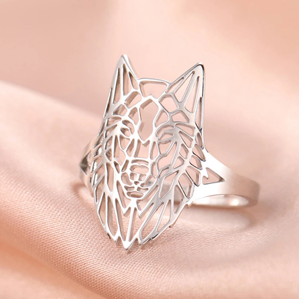 Unleash Your Spirit: Wolf Head Stainless Steel Open Ring for Boys and Girls!