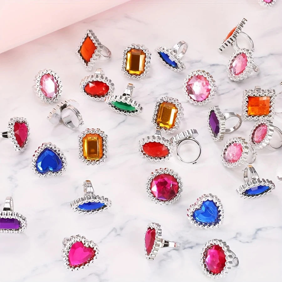 Colourful Rhinestone & Gemstone Adjustable Ring for Kids | Sparkly Dress-Up & Role-Play Jewellery | Girls Pretend Ring!