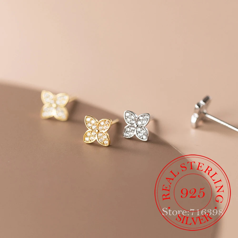 Crystal 4-Leaf Flower Stud Earrings | Hypoallergenic Jewellery for Girls & Women!